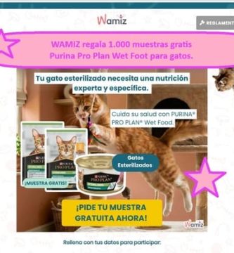 WAMIZ regala 1.000 muestras gratis Purina Pro Plan Wt Foot para gatos.