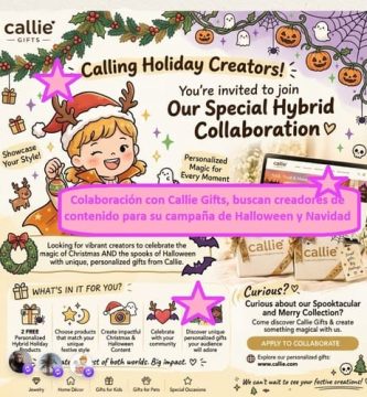 Colaboración con Callie Gifts, buscan creadores de contenido para su campaña de Halloween y Navidad