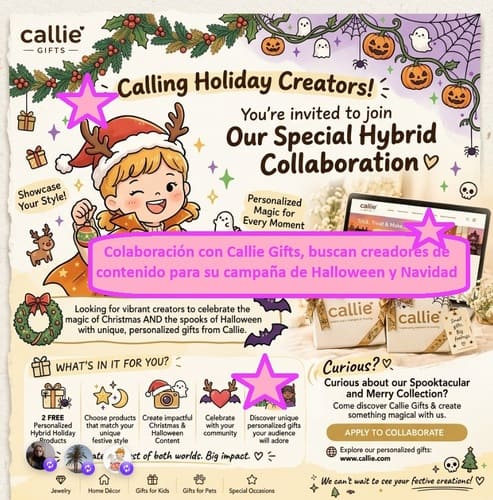 Colaboración con Callie Gifts, buscan creadores de contenido para su campaña de Halloween y Navidad