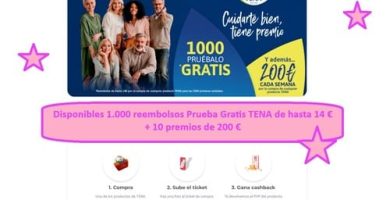 Disponibles 1.000 reembolsos Prueba Gratis TENA de hasta 14 € + 10 premios de 200 €