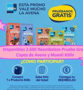 Disponibles 2.600 Reembolsos Prueba Gratis Copos de Avena y Muesli Kölln