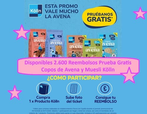 Disponibles 2.600 Reembolsos Prueba Gratis Copos de Avena y Muesli Kölln