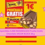 Disponibles 3.000 REEMBOLSOS Prueba Gratis Chocolate ARCOR BLOCK 38 g