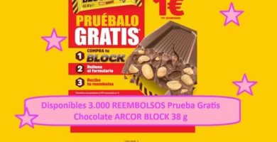 Disponibles 3.000 REEMBOLSOS Prueba Gratis Chocolate ARCOR BLOCK 38 g