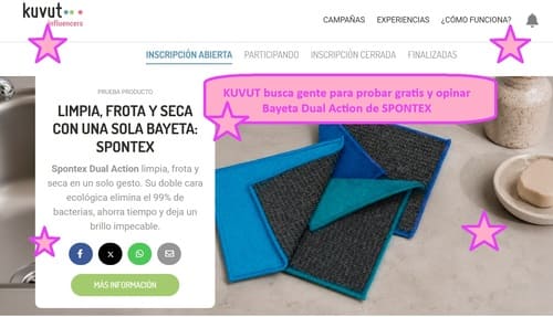KUVUT busca gente para probar gratis y opinar Bayeta Dual Action de SPONTEX