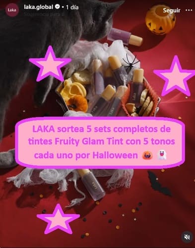 LAKA sortea 5 sets completos de tintes Fruity Glam Tint con 5 tonos cada uno por Halloween 🎃👻