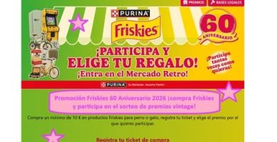 Promoción Friskies 60 Aniversario 2026 ¡compra Friskies y participa en el sorteo de premios vintage!