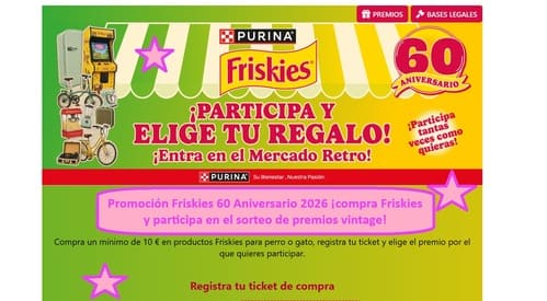 Promoción Friskies 60 Aniversario 2026 ¡compra Friskies y participa en el sorteo de premios vintage!