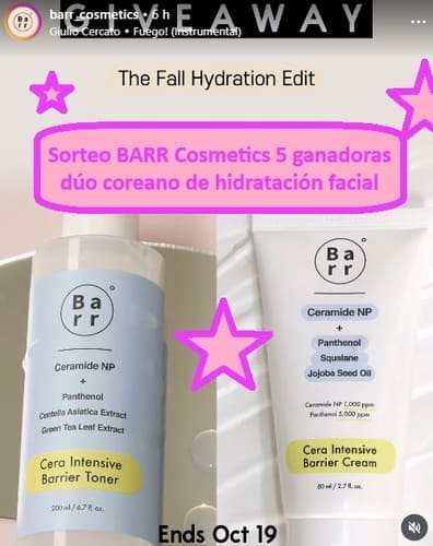Sorteo BARR Cosmetics 5 ganadoras dúo coreano de hidratación facial