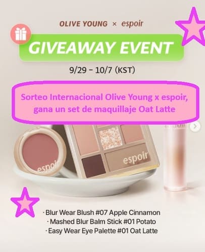 Sorteo Internacional Olive Young x espoir, gana un set de maquillaje Oat Latte