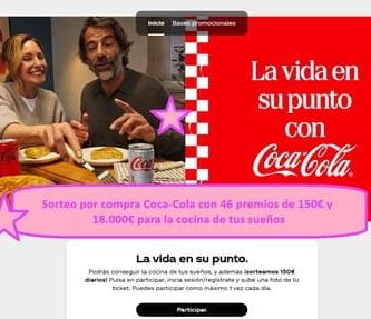 Sorteo por compra Coca-Cola con 46 premios de 150€ y 18.000€ para la cocina de tus sueños