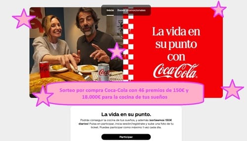 Sorteo por compra Coca-Cola con 46 premios de 150€ y 18.000€ para la cocina de tus sueños