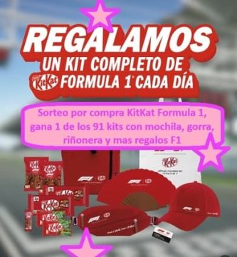 Sorteo por compra KitKat Formula 1, gana 1 de los 91 kits con mochila, gorra, riñonera y mas regalos F1