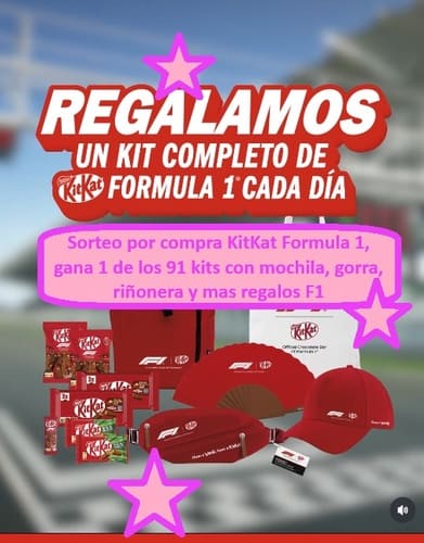 Sorteo por compra KitKat Formula 1, gana 1 de los 91 kits con mochila, gorra, riñonera y mas regalos F1