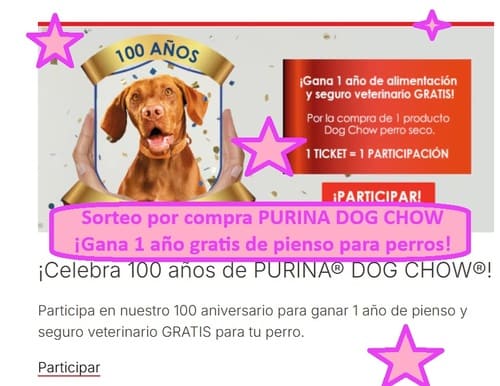 Sorteo por compra PURINA DOG CHOW ¡Gana 1 año gratis de pienso para perros!